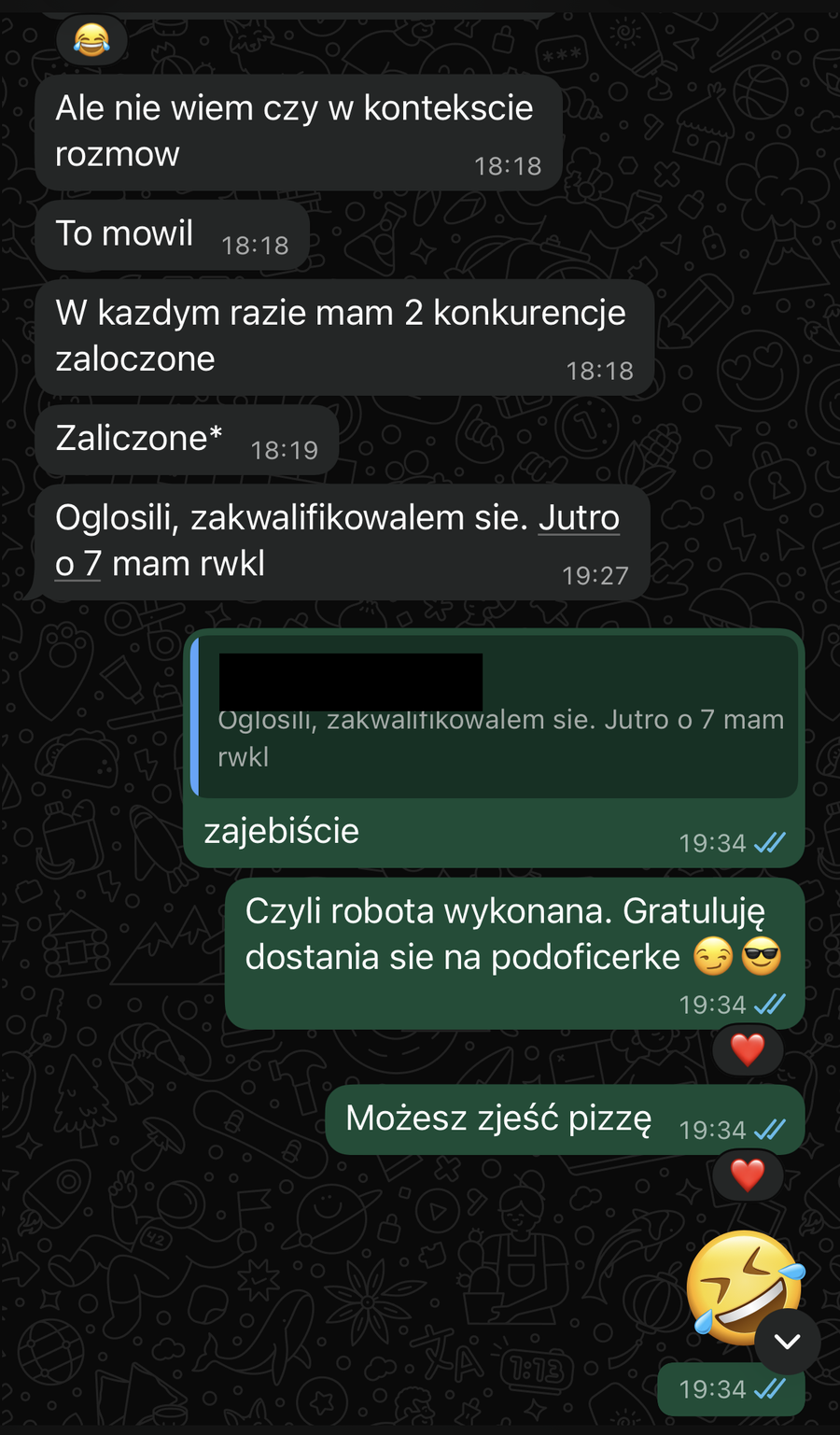 Wiadomość od klienta o współpracy z trenerem personalnym online Damianem Konarskim
