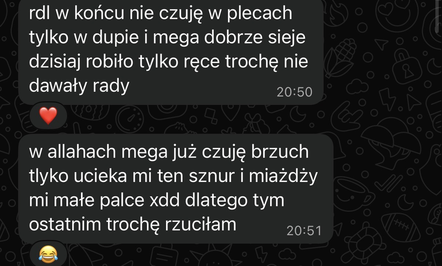 Wiadomość od klienta o współpracy z trenerem personalnym online Damianem Konarskim